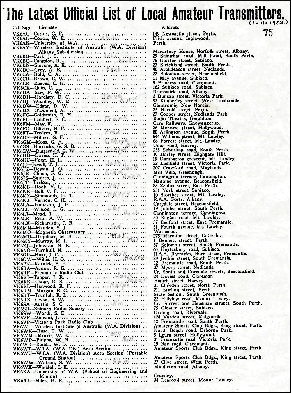 1932 callsigns