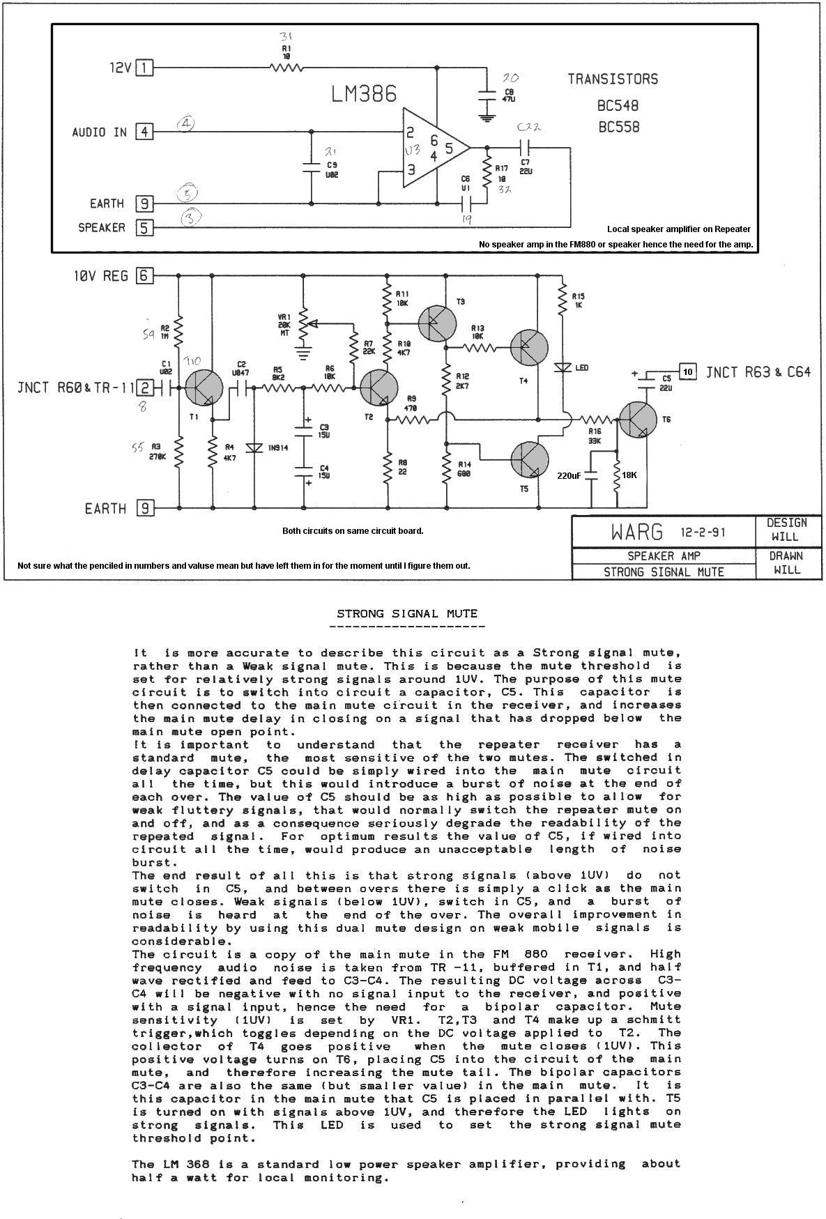 weak signal mute and speaker amp for FM880