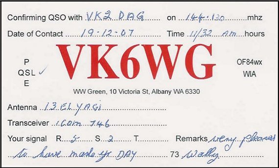 VK6WG QSL Card